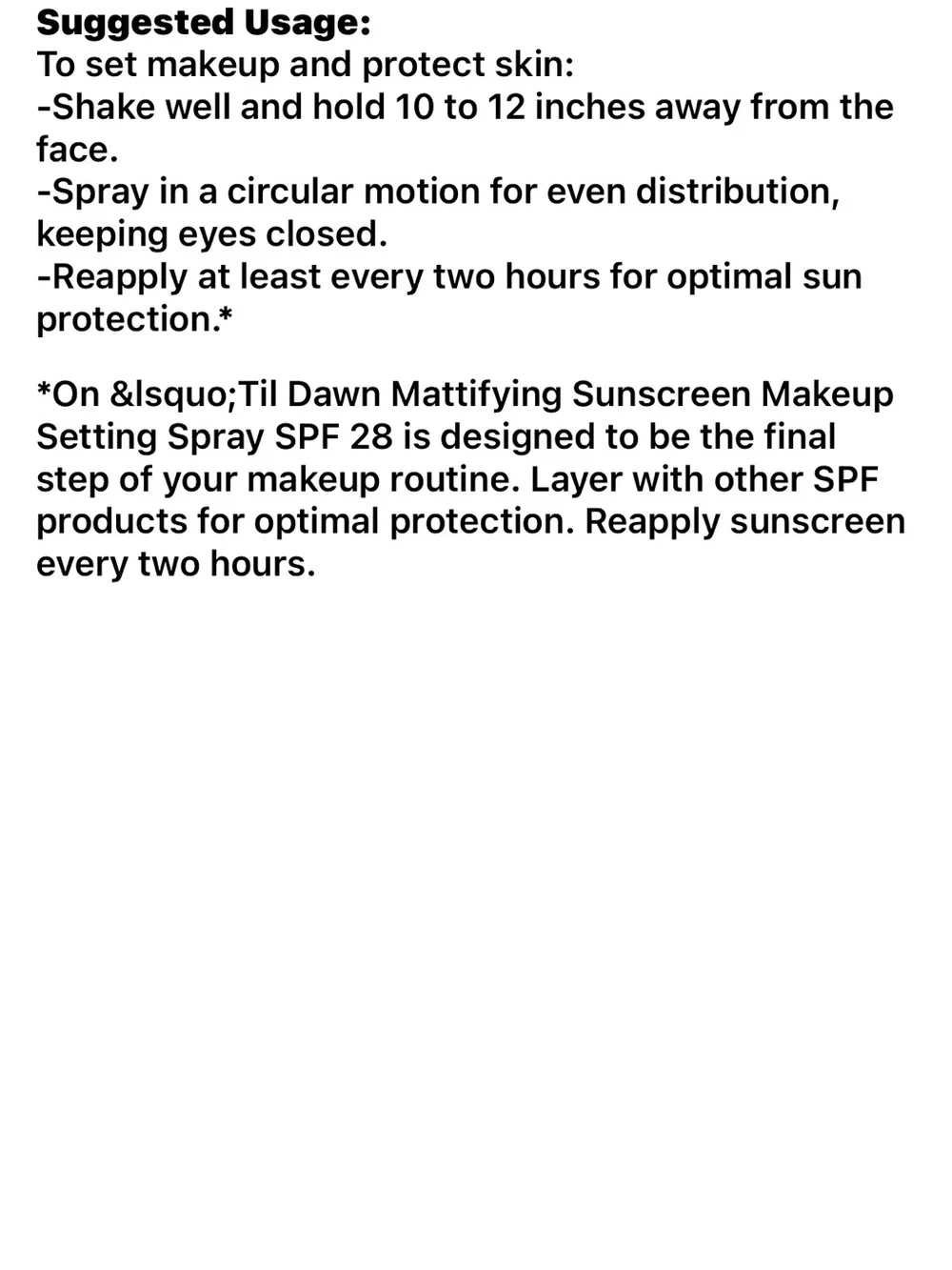 One/Size On 'Til Dawn Mattifying Sunscreen SPF 28 Spray New FullSz